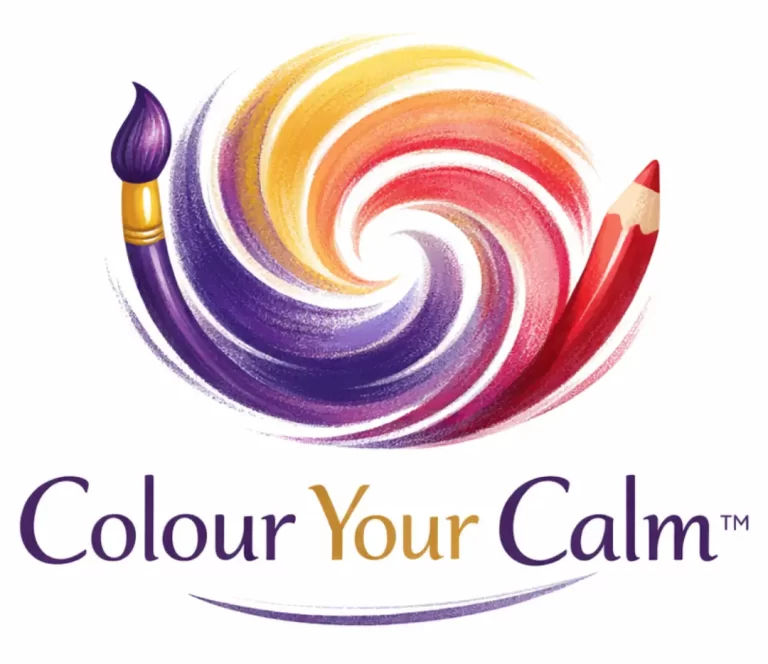 Colour Your Calm Logo - Colourful Swirl with a pencil outlining the image